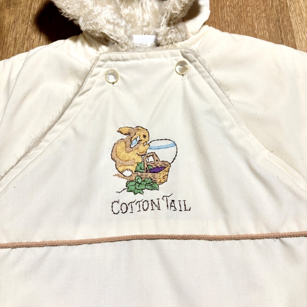 VTG Beatrix Potter Baby Bunting Snowsuit Peter Rabbit Embroidery Fur Hand Covers - Picture 2 of 13